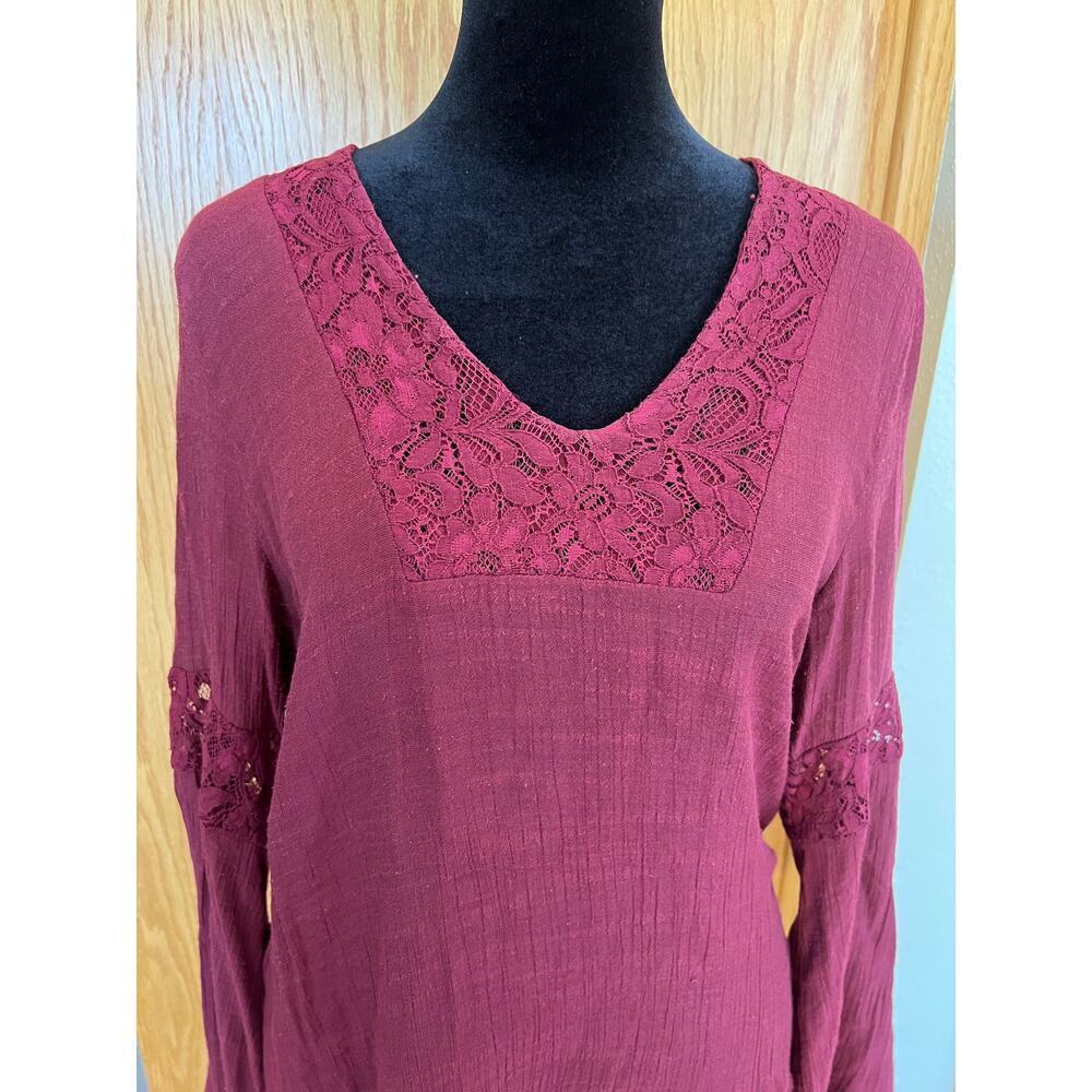 living doll V-neck long sleeve lace bell sleeve top, women's size S